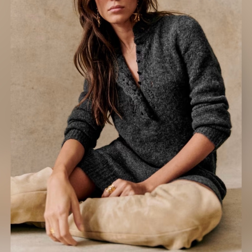 Sezane Angelita Kid Mohair Lace Detail Wool Midi Sweater Dress Size XS - Picture 2 of 13